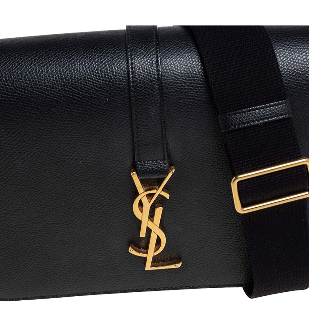 Pre Owned Saint Laurent Black Leather Medium Monogram Universite Shoulder Bag