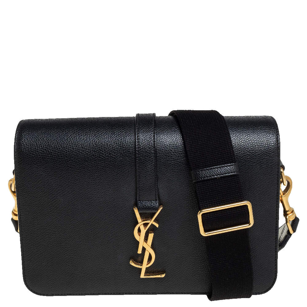 Pre Owned Saint Laurent Black Leather Medium Monogram Universite Shoulder Bag