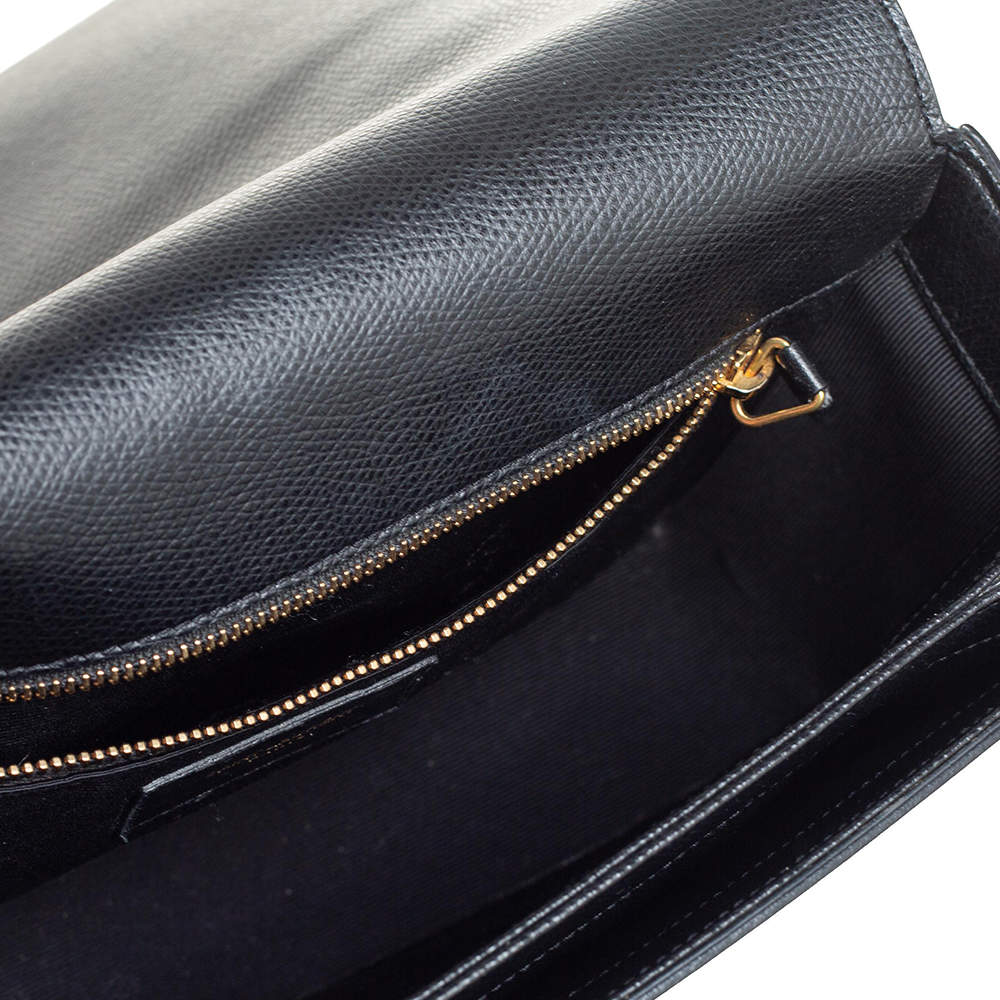 Pre Owned Saint Laurent Black Leather Medium Monogram Universite Shoulder Bag