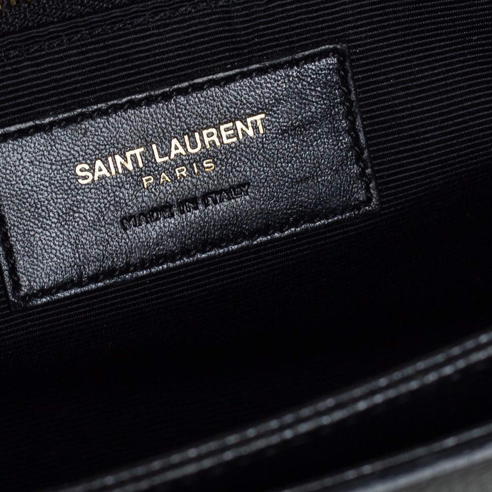 Pre Owned Saint Laurent Black Leather Medium Monogram Universite Shoulder Bag