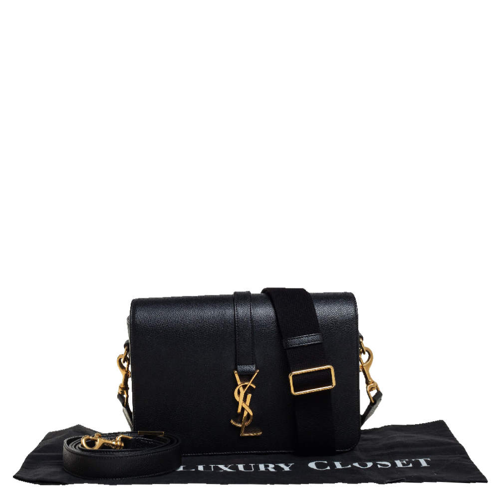 Pre Owned Saint Laurent Black Leather Medium Monogram Universite Shoulder Bag
