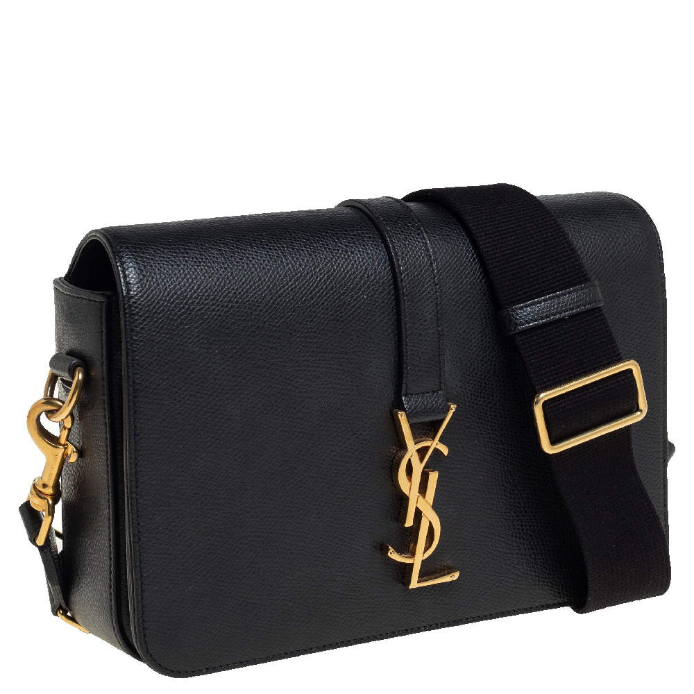 Pre Owned Saint Laurent Black Leather Medium Monogram Universite Shoulder Bag