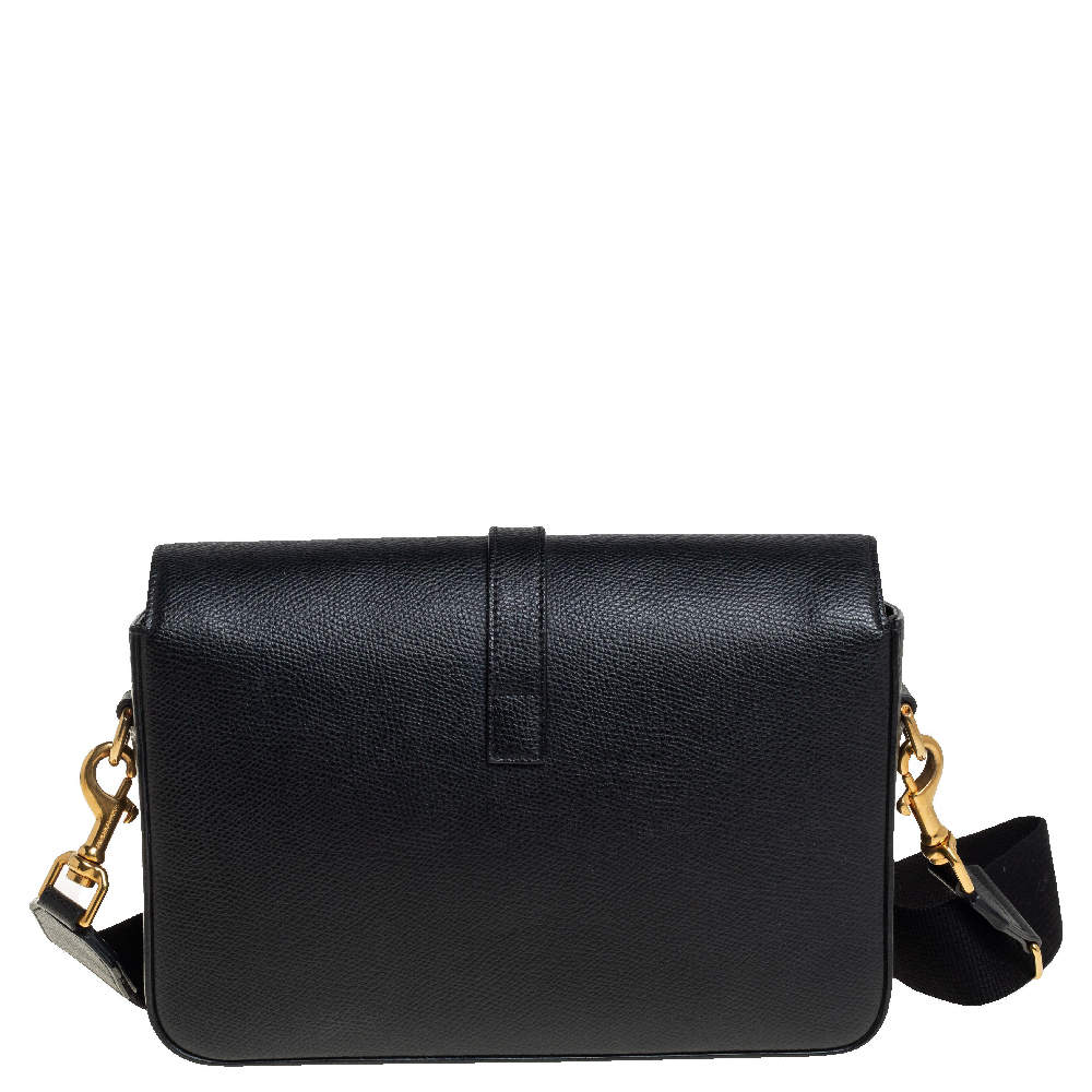 Pre Owned Saint Laurent Black Leather Medium Monogram Universite Shoulder Bag