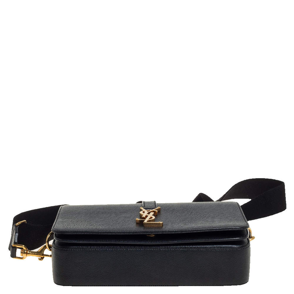 Pre Owned Saint Laurent Black Leather Medium Monogram Universite Shoulder Bag