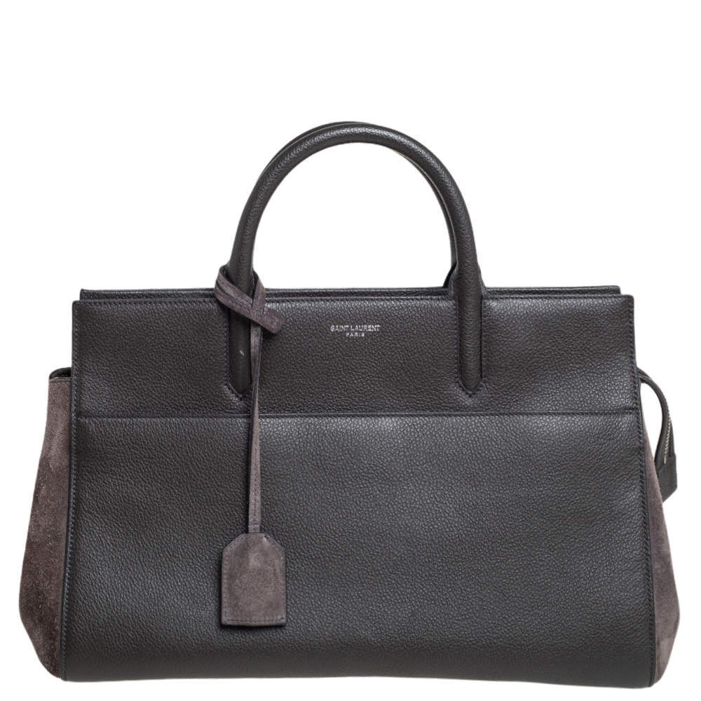 Saint Laurent Grey Leather and Suede Small Cabas Rive Gauche Tote