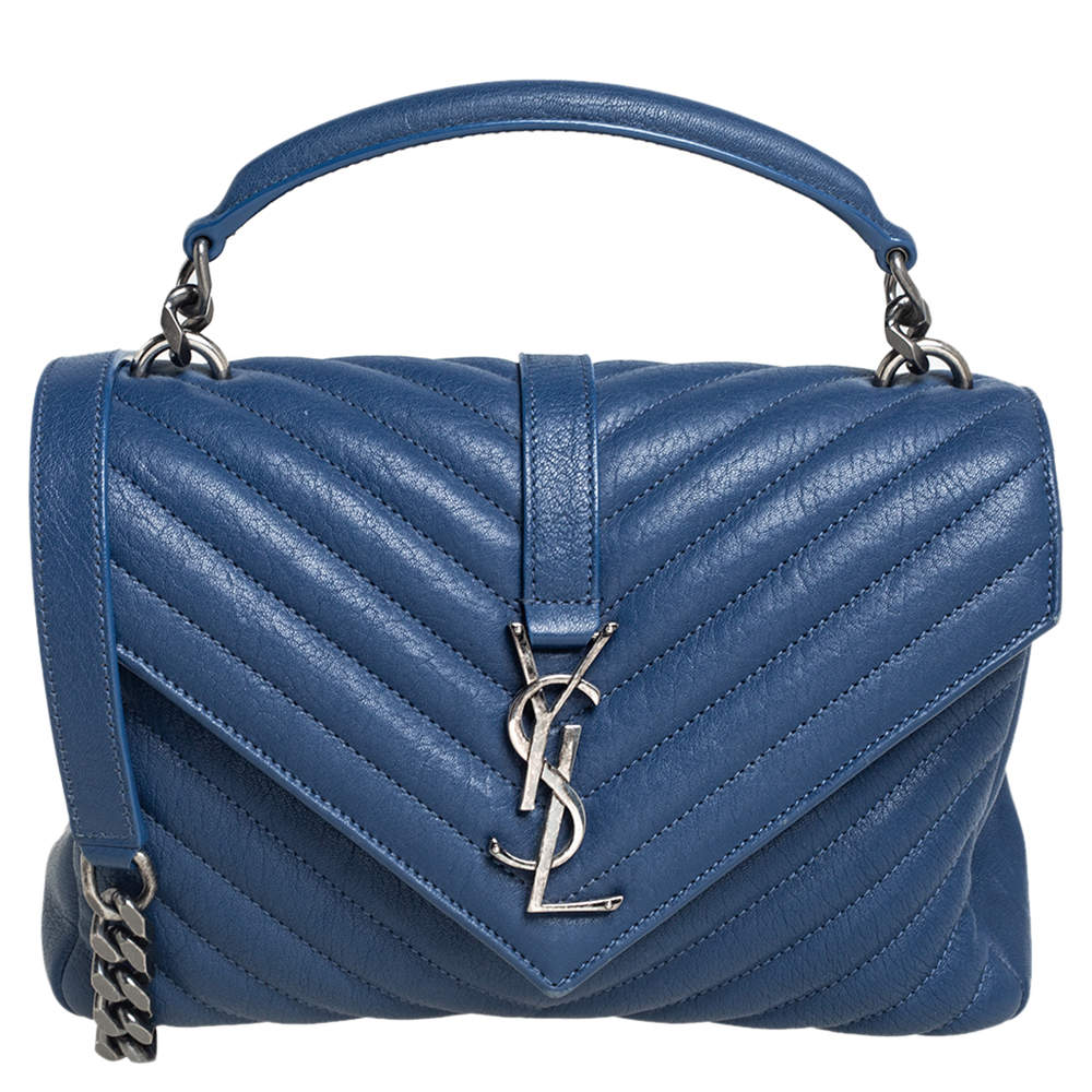 مملوكة مسبقًا حقيبة سان لوران كوليغ جلد ماتيلاس أزرق يد علوية متوسطة