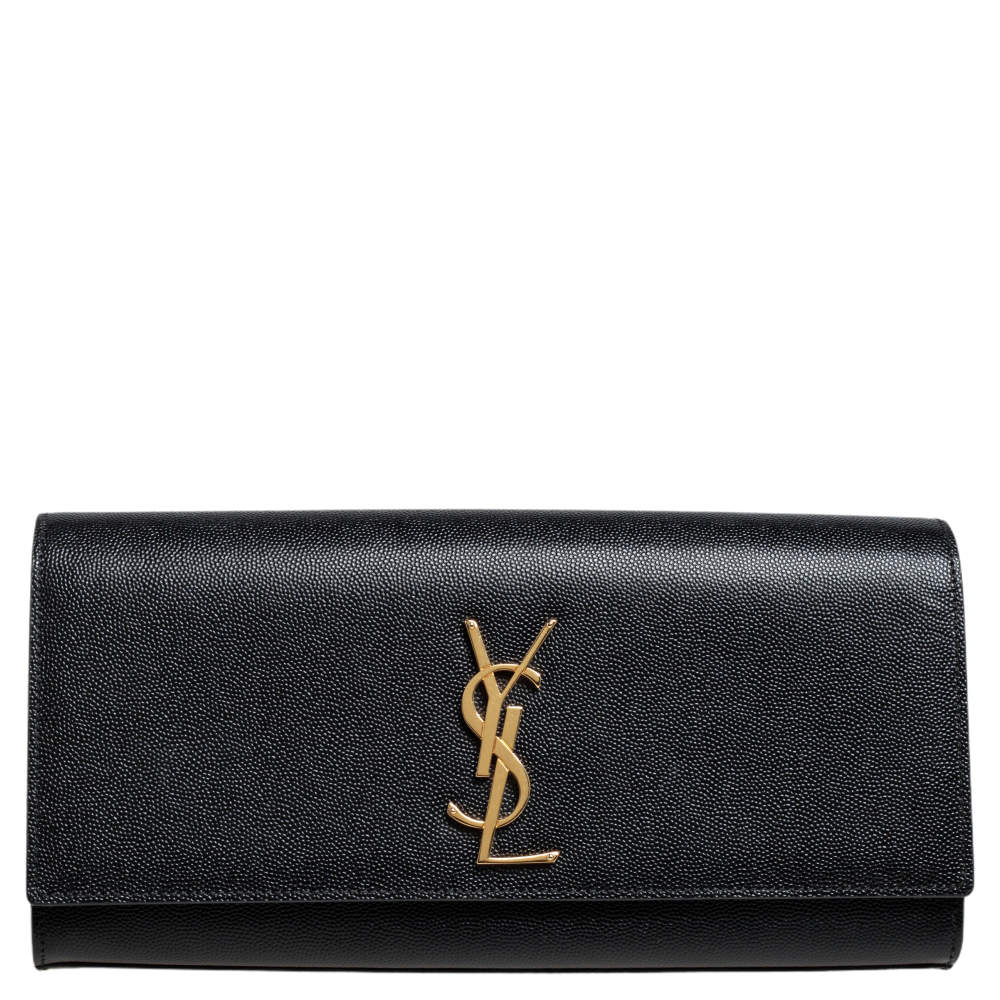 Pre Owned Saint Laurent Black Grained Leather Kate Monogram Clutch
