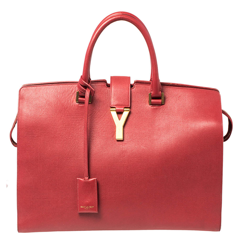 Saint Laurent Red Textured Leather Large Y Cabas Chyc Tote