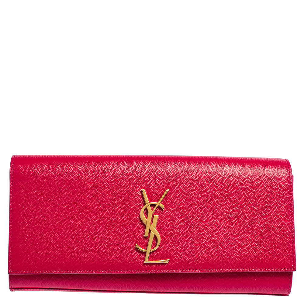 Pre Owned Saint Laurent Pink Pebbled Leather Cassandre Clutch
