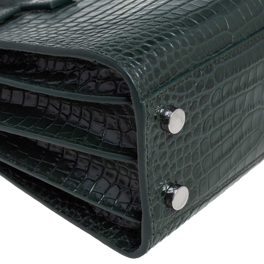 YSL Green Croco Embossed Sac De Jour Nano Bag – The Closet
