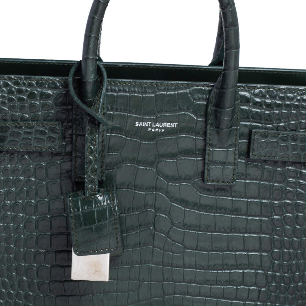 Stockholm Leather Tote Bag  Bottle Green Croc – Azurina