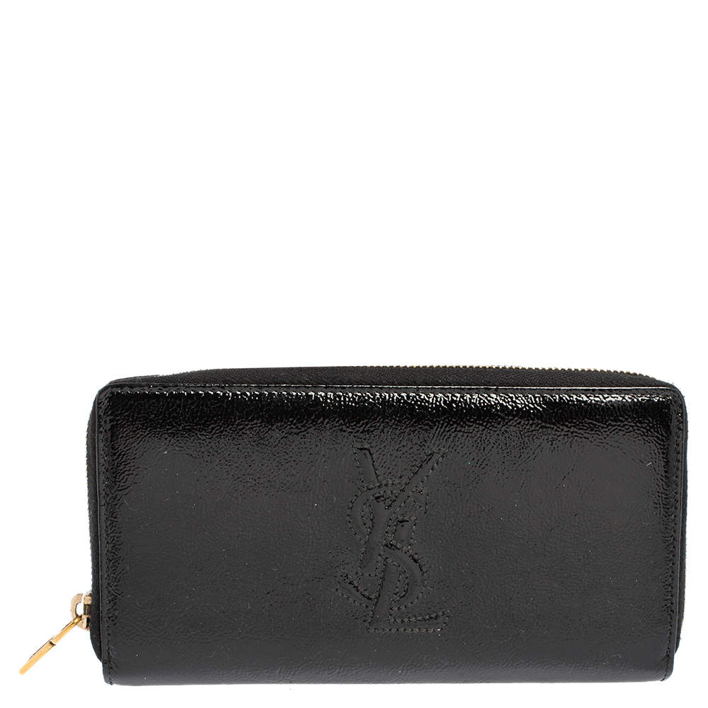Saint Laurent Black Patent Leather Belle De Jour Zip Around  Wallet