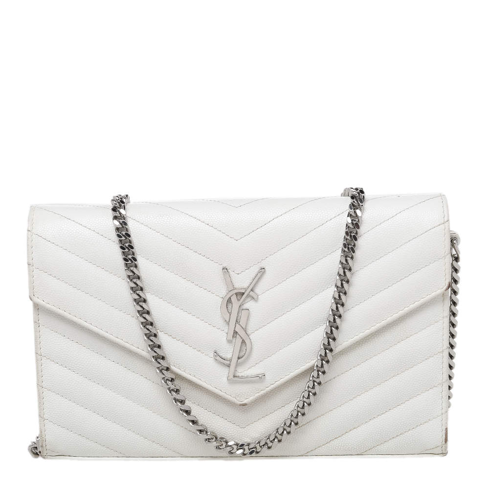 Saint Laurent White Leather Envelope Wallet On Chain