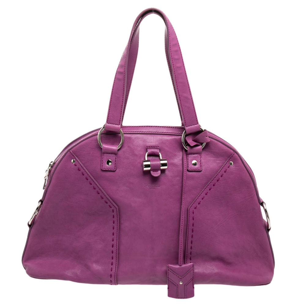 Pre Owned Saint Laurent Purple Leather Medium Muse Satchel