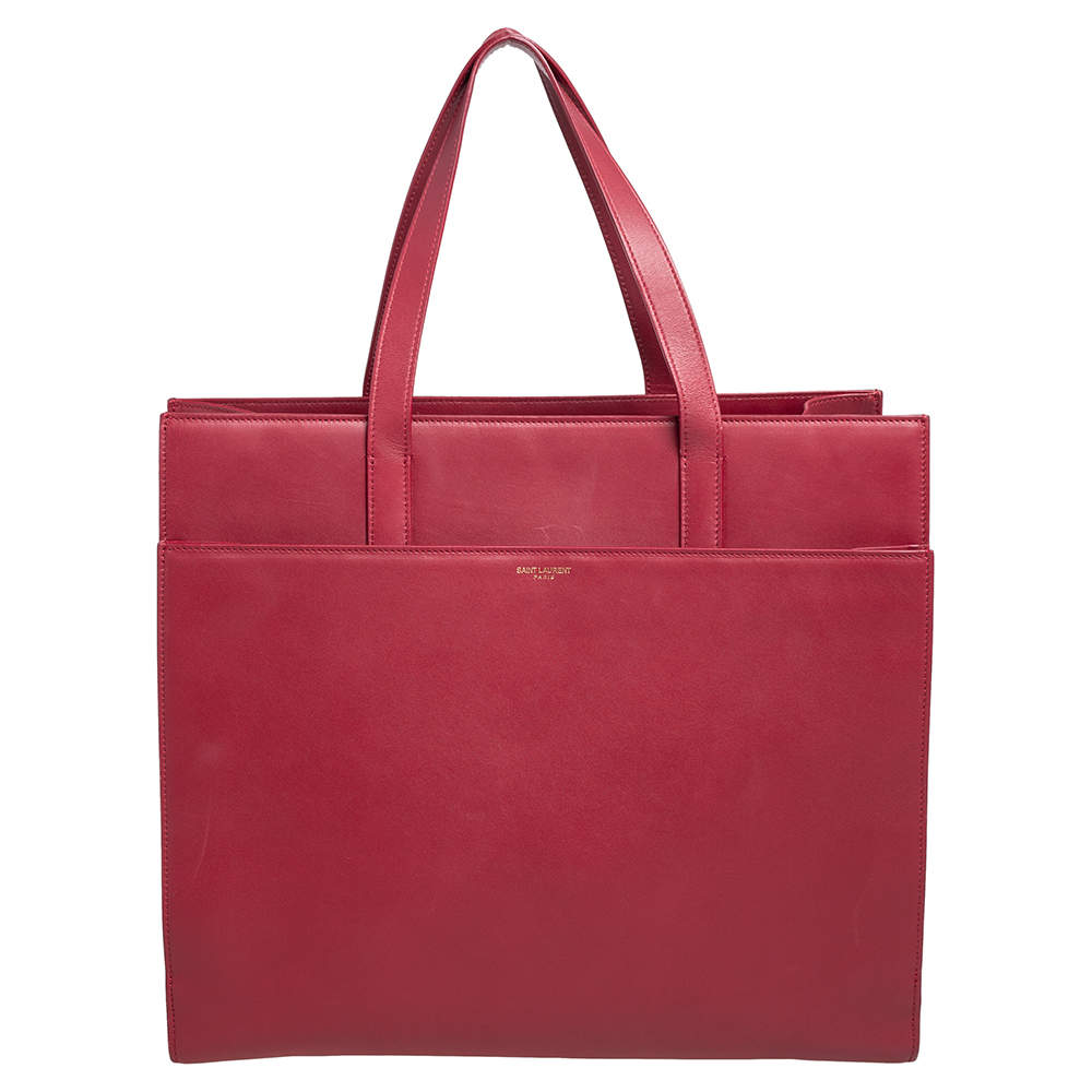 Pre Owned حقيبة يد توتس سان لوران جلد أحمر بجيب أمامي