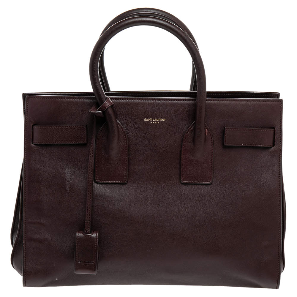 مملوكة مسبقًا Saint Laurent Burgundy Leather Small Classic Sac De Jour Tote