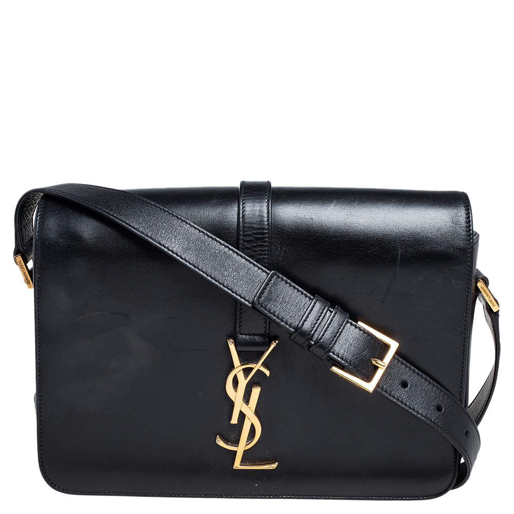 Saint Laurent Black Leather Medium Monogram Université Flap Shoulder Bag