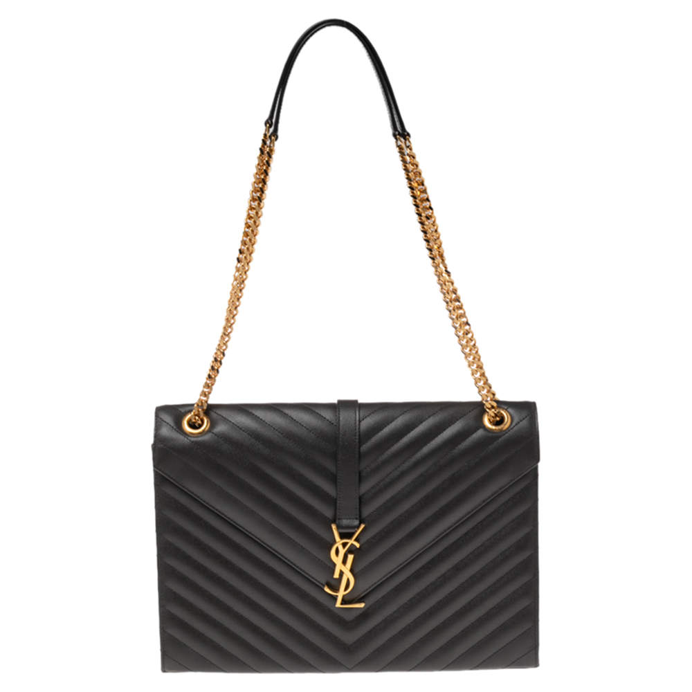 Pre Owned حقيبة سان لوران مظروف مونوغرام جلد مبطن رمادي داكن