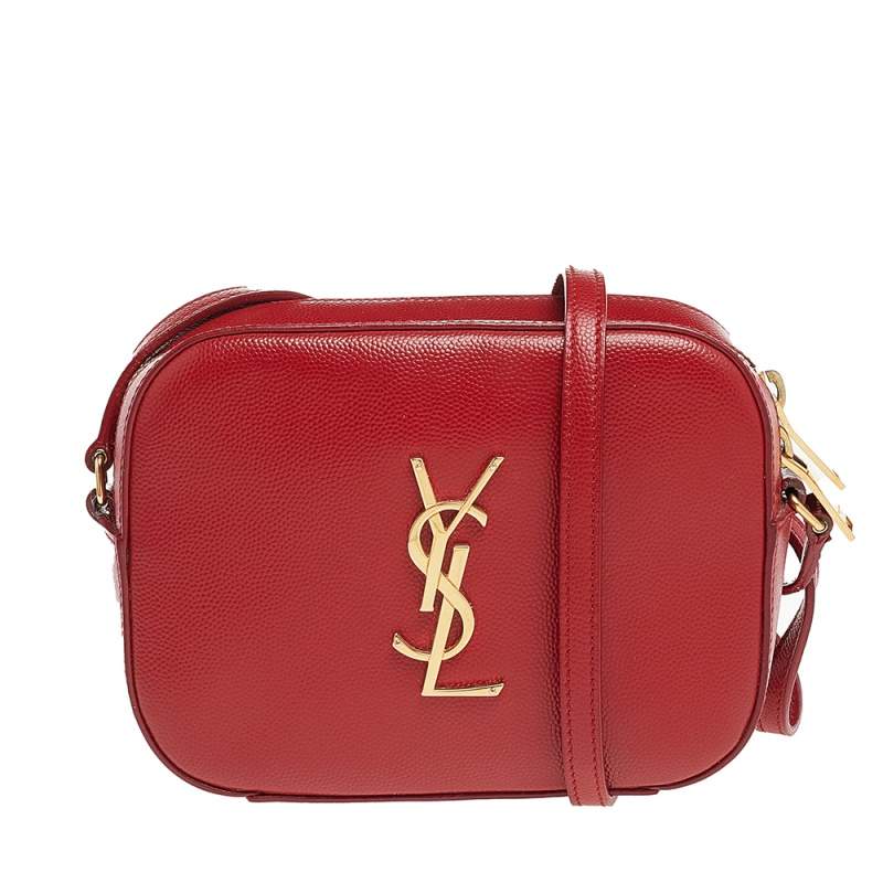 مملوكة مسبقًا Saint Laurent Red Leather Camera De Poudre Crossbody Bag