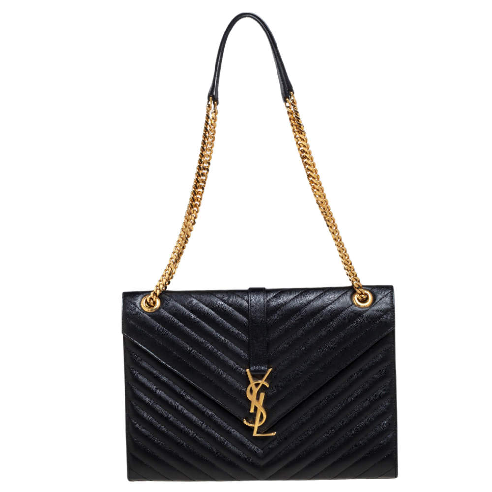 مملوكة مسبقًا حقيبة سان لوران كاساندري جلد ماتيلاس أسود ذات قلاب كبيرة