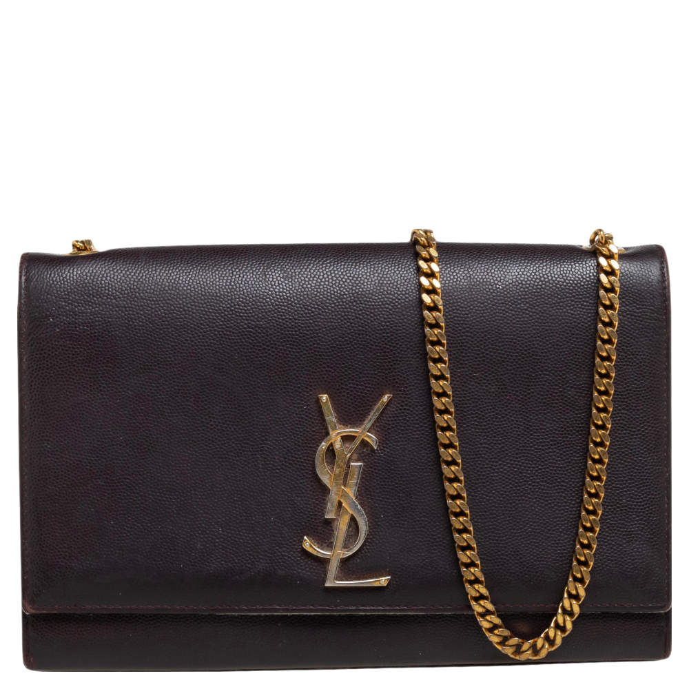 Pre Owned حقيبة كتف سان لوران كات جلد عنابي متوسطة