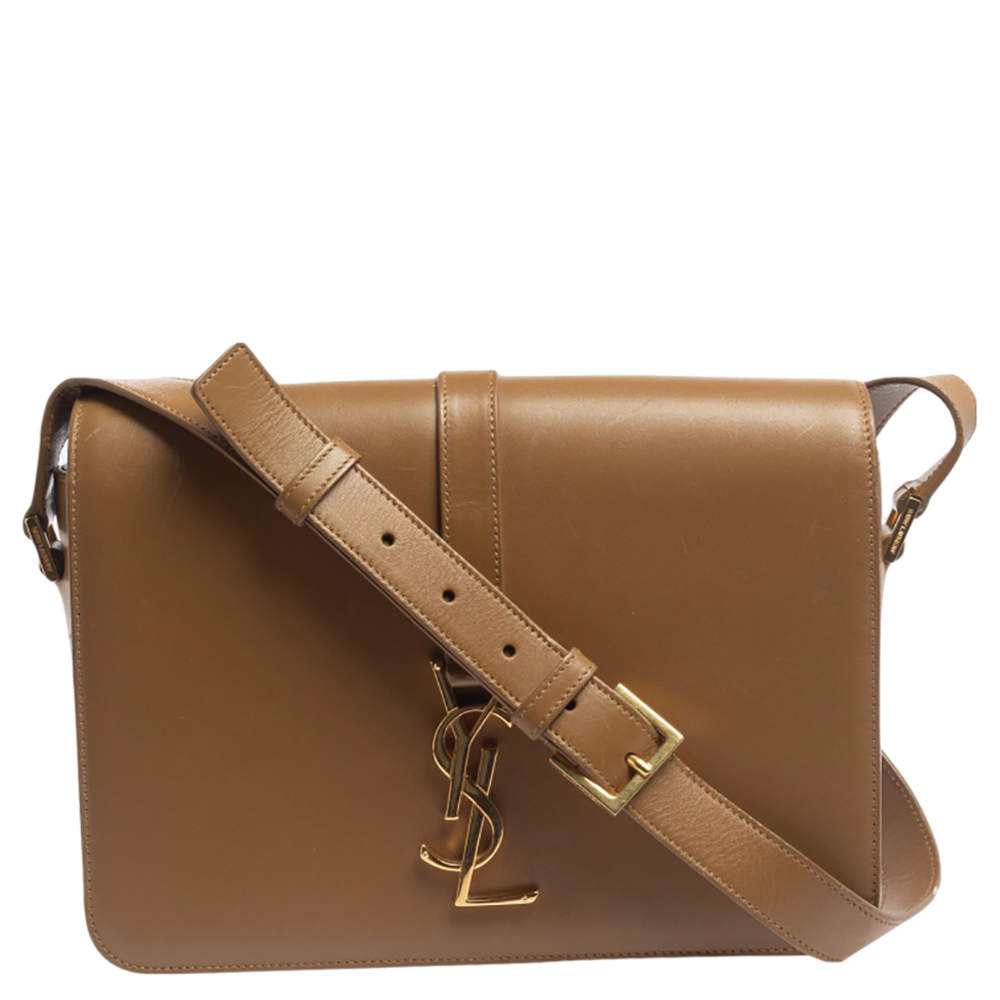 مملوكة مسبقًا Saint Laurent Brown Smooth Leather Medium Monogram Universite Shoulder Bag
