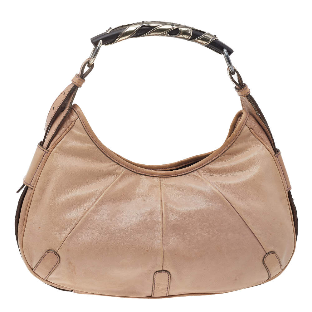 Pre Owned Saint Laurent Beige Leather Mombasa Hobo