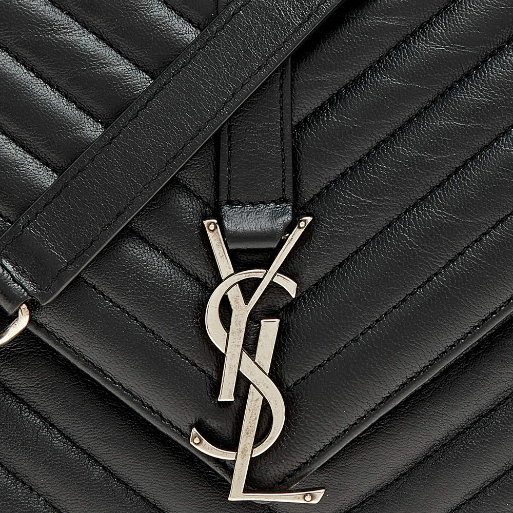 Pre Owned Saint Laurent Black Matelassé Leather Medium College Top Handle Bag