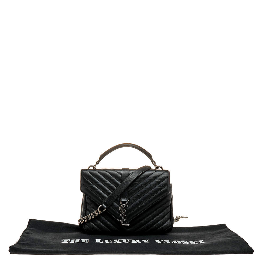 Pre Owned Saint Laurent Black Matelassé Leather Medium College Top Handle Bag