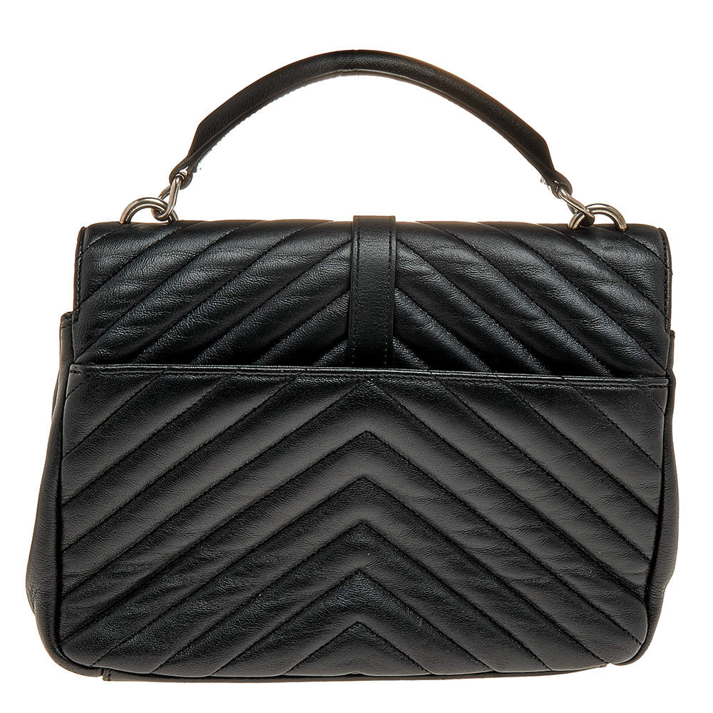 Pre Owned Saint Laurent Black Matelassé Leather Medium College Top Handle Bag