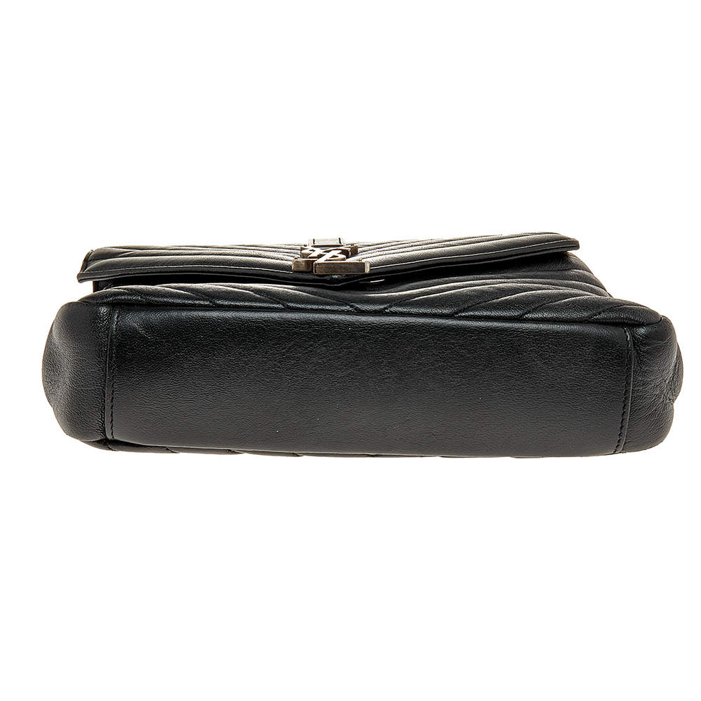 Pre Owned Saint Laurent Black Matelassé Leather Medium College Top Handle Bag