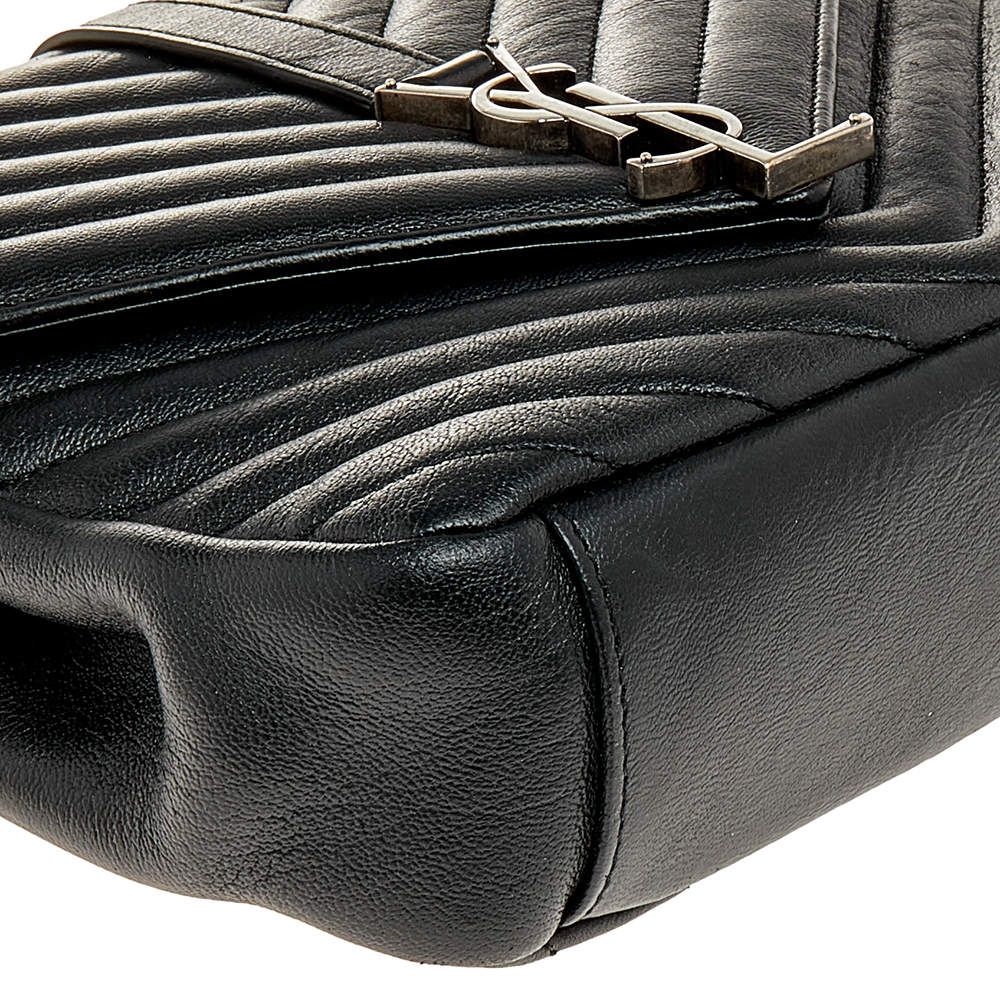 Pre Owned Saint Laurent Black Matelassé Leather Medium College Top Handle Bag