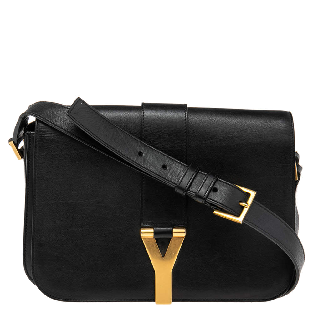 Saint Laurent Black Leather Ligne Y Crossbody Bag