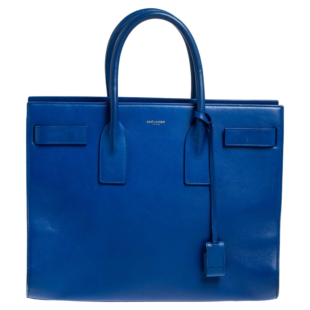 حقيبة يد سان لوران ساك دو جور كلاسيك كبيرة جلد أزرق