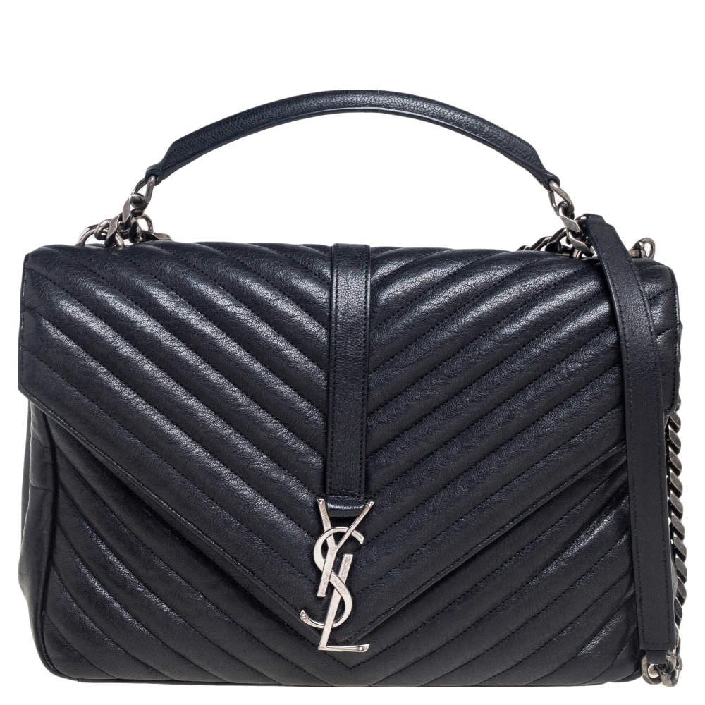 Pre Owned حقيبة سان لوران كوليغ جلد ماتيلاس أسود يد علوية كبيرة