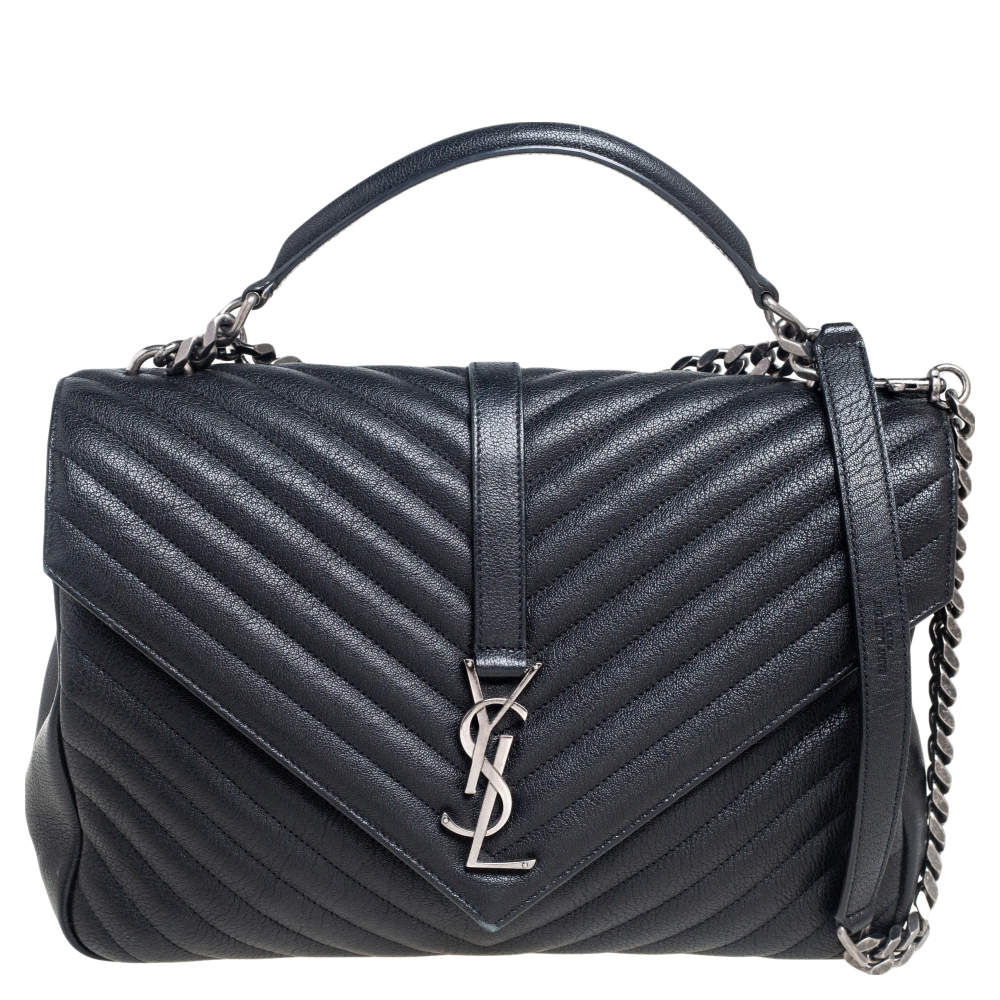 Pre Owned حقيبة يد علوية سان لوران كوليدج كبيرة جلد مبطن أسود