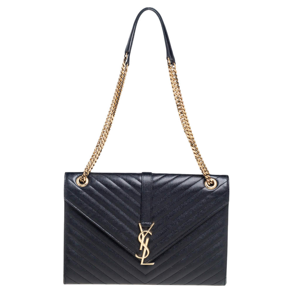 Pre Owned حقيبة كتف سان لوران جلد ماتيلاس أسود مظروف كبيرة