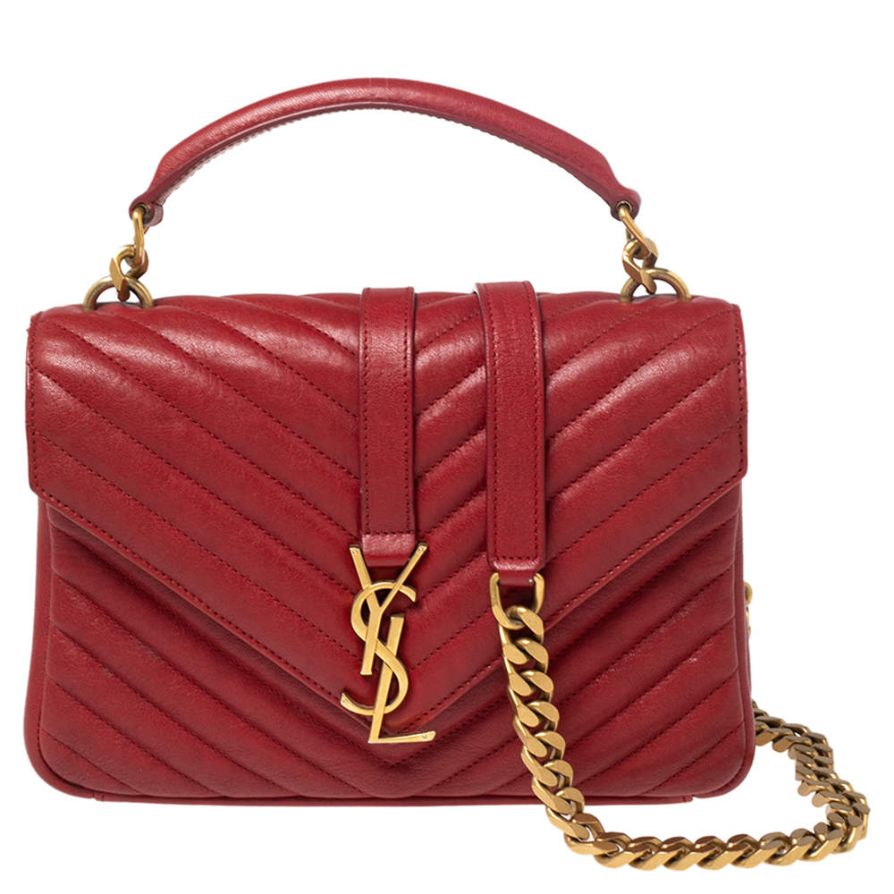 مملوكة مسبقًا Saint Laurent Red Matelassé Leather Medium College Top Handle Bag