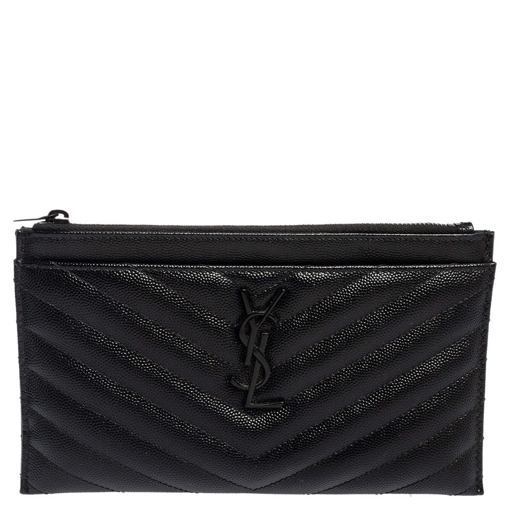 مملوكة مسبقًا حقيبة صغيرة سان لوران بيل مونوغرامي جلد مبطن ماتيلاسيه أسود