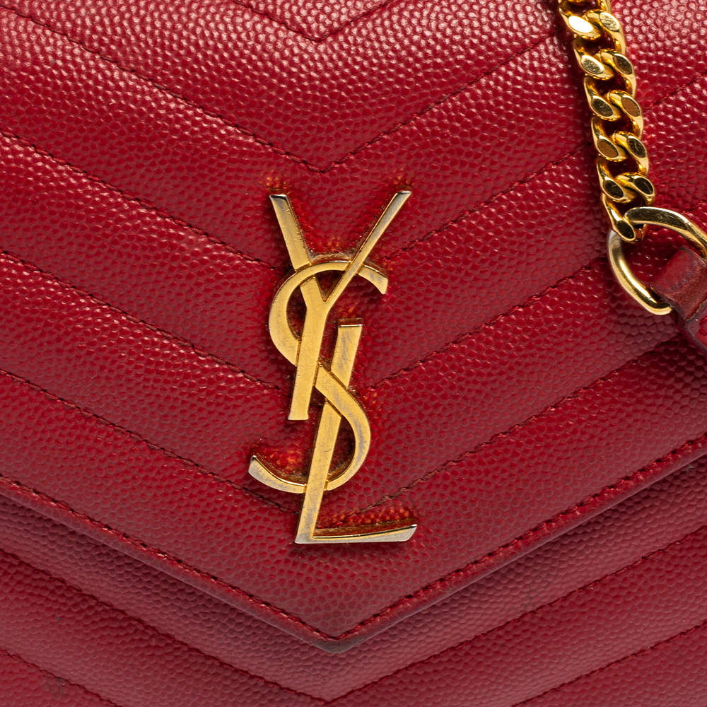 YSL Monogram Wallet on Chain Grain De Poudre Envelope Red Leather Shoulder  Bag - A World Of Goods For You, LLC