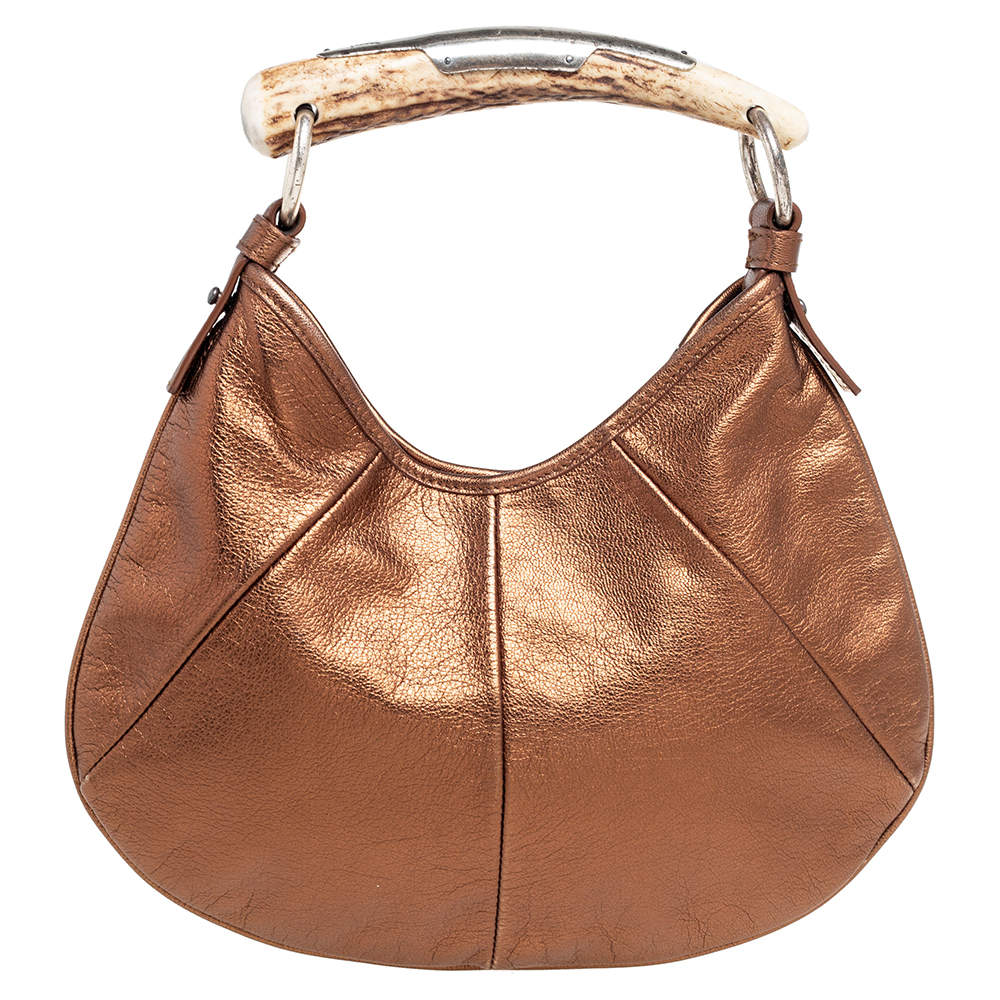 Pre Owned Yves Saint Laurent Bronze Leather Mini Mombasa Hobo