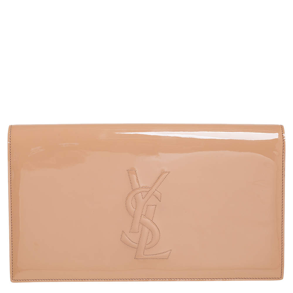 Pre Owned Saint Laurent Beige Patent Leather Belle De Jour Flap Clutch