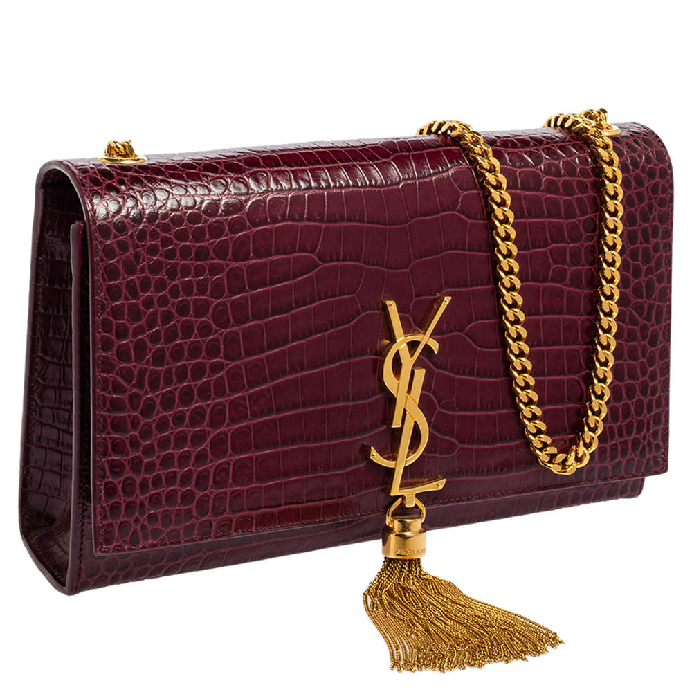 Saint Laurent YSL Maroon Calfskin Leather Medium Kate Tassel Chain  Crossbody 860473