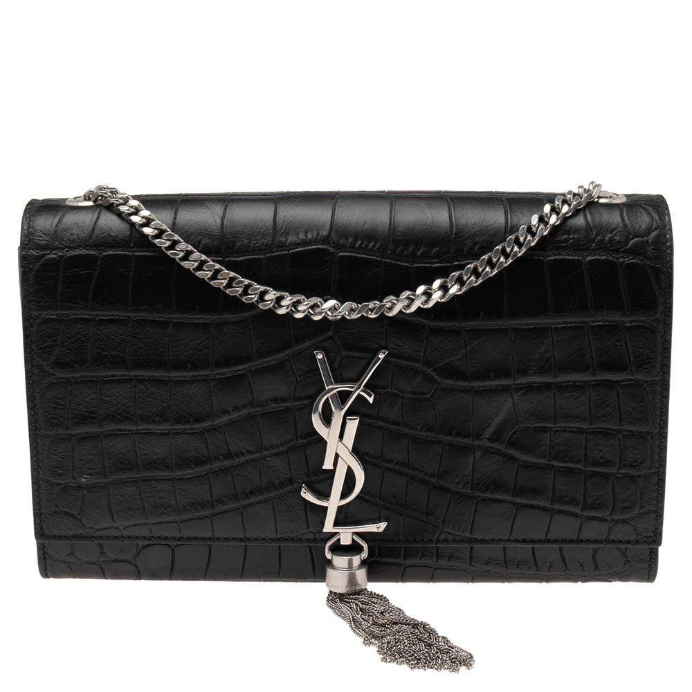 Saint Laurent Black Croc Embossed Leather Medium Kate Shoulder Bag Saint Laurent Paris The