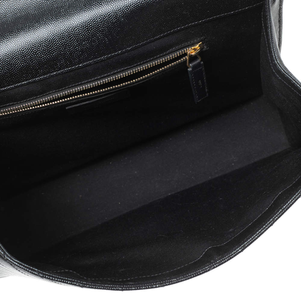 Pre Owned Saint Laurent Black Matelassé Leather Monogram Envelope Shoulder Bag