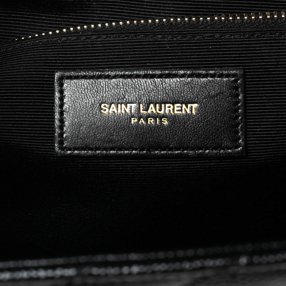 Pre Owned Saint Laurent Black Matelassé Leather Monogram Envelope Shoulder Bag
