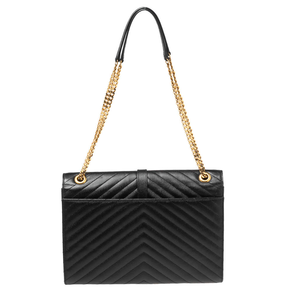 Pre Owned Saint Laurent Black Matelassé Leather Monogram Envelope Shoulder Bag