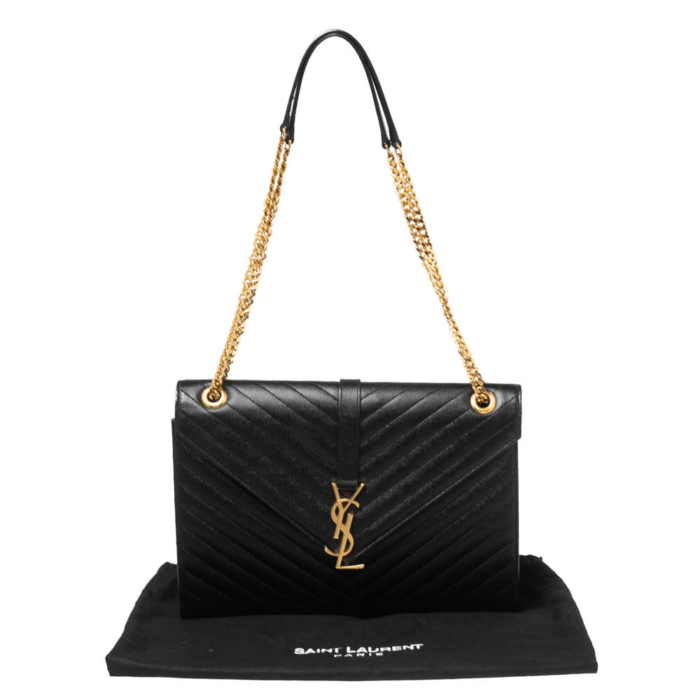 Pre Owned Saint Laurent Black Matelassé Leather Monogram Envelope Shoulder Bag