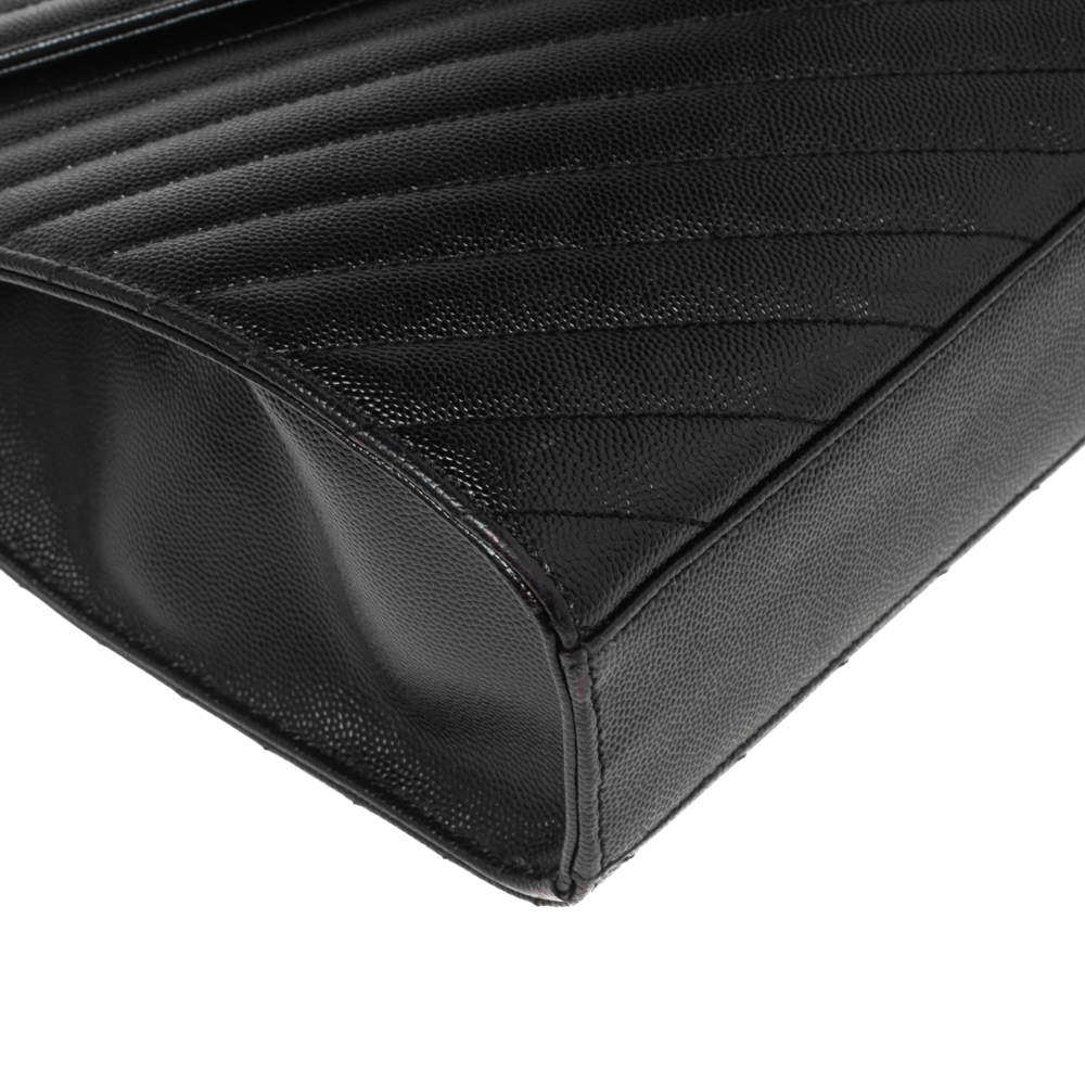 Pre Owned Saint Laurent Black Matelassé Leather Monogram Envelope Shoulder Bag