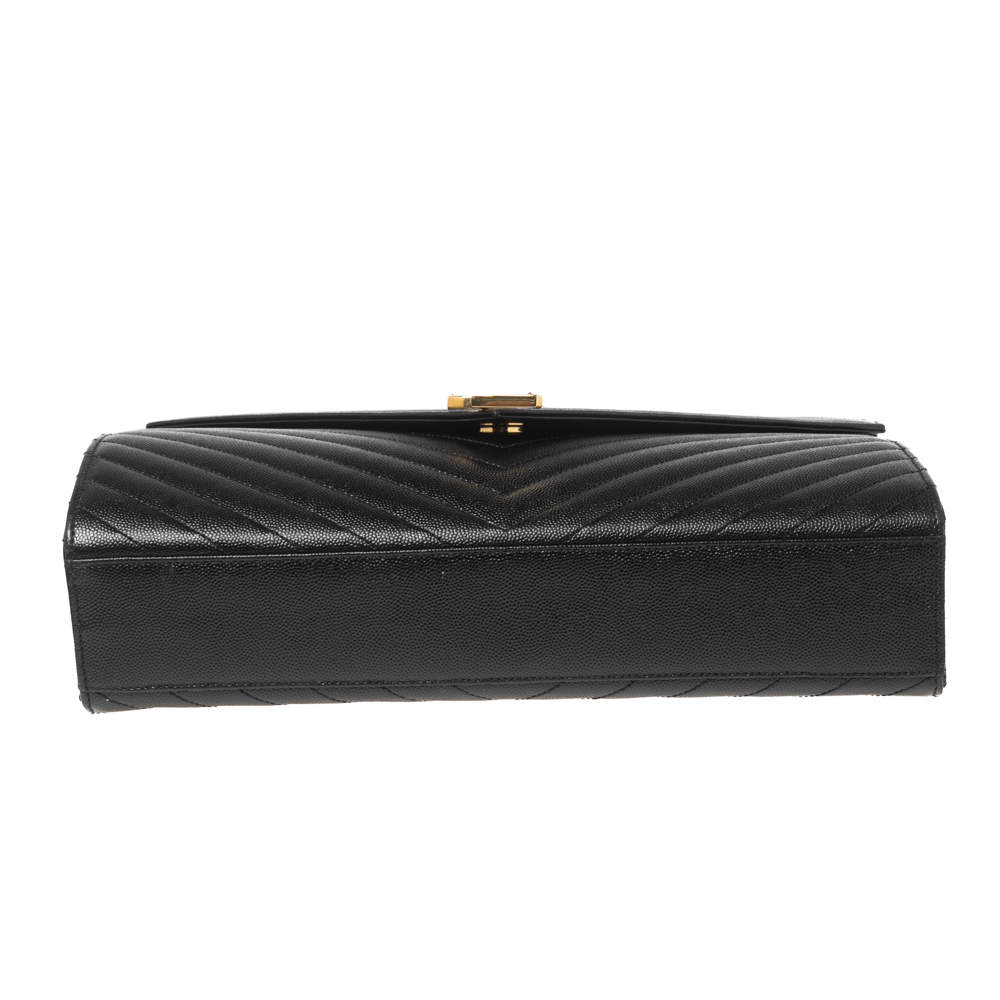 Pre Owned Saint Laurent Black Matelassé Leather Monogram Envelope Shoulder Bag